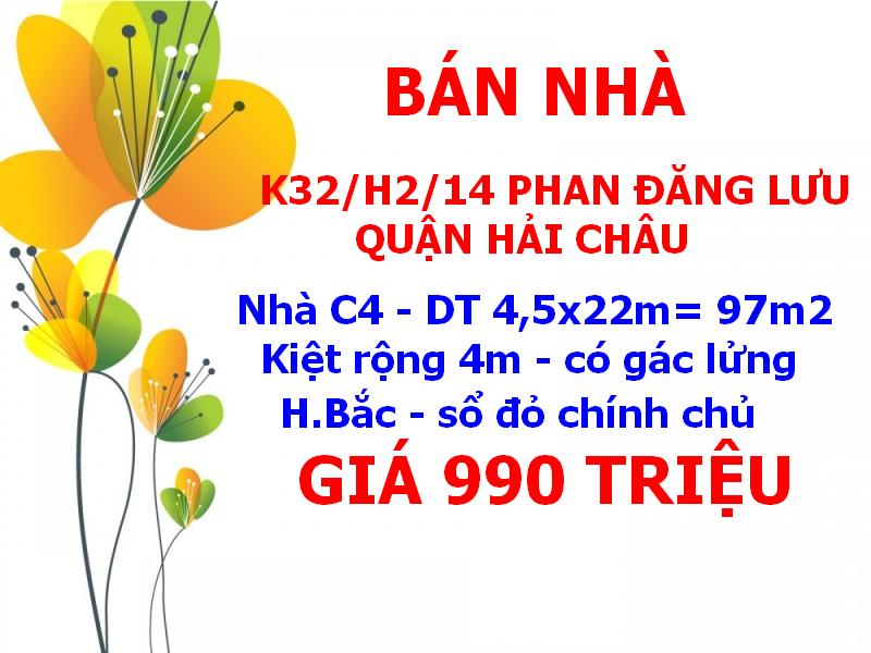 Bán nhà cấp 4, kiệt K32/H2/14 đường Phan Đăng Lưu, Q.Hải Châu, TP.Đà Nẵng