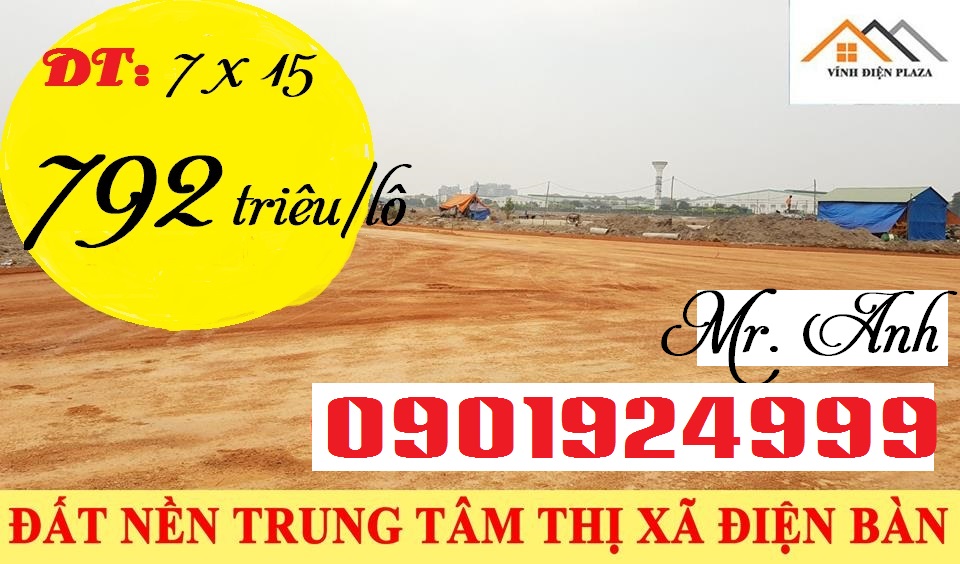 Đất 2 mặt tiền đường 10.5m  và đường 7.5m  khu dân cư thị trấn Vĩnh Điện, Quảng Nam, gần xe máy Honda Tiến Thu.