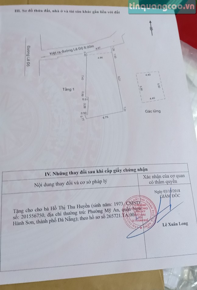 Chính chủ bán nhà cấp 4 có gác lửng số 41/2 Lê Độ, quận Thanh Khê, TPĐN