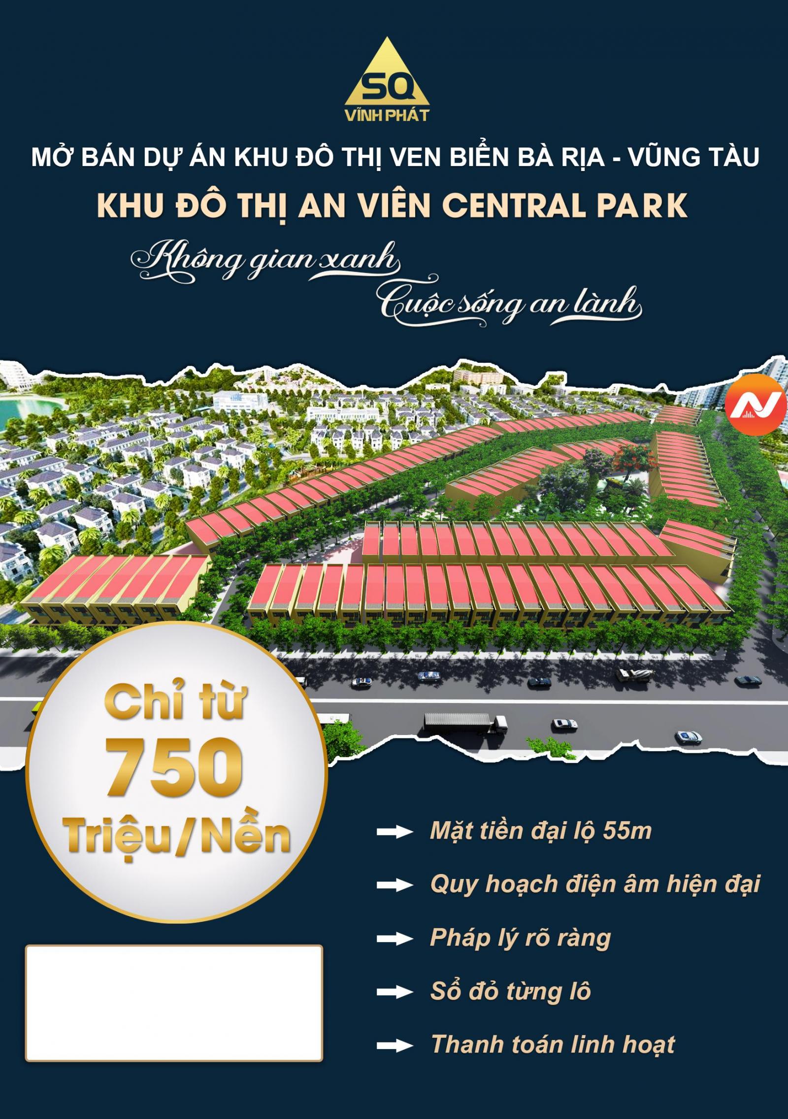 Dự án KĐT An Viên Central Park mở bán GD1 Gía 750tr/lô ck 2-6% LH PKD :0905920910 Mr Quang 