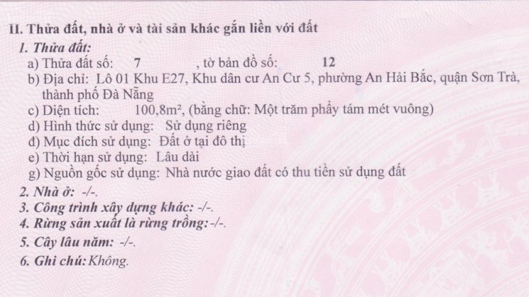 Chính chủ bán đất đường Nguyễn Đức An (An Cư 5, Sơn Trà), Đà Nẵng