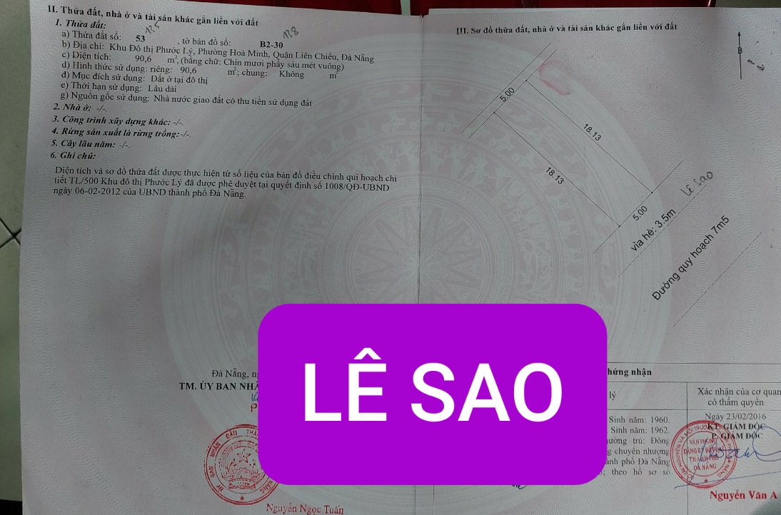 Bán đất Lê Sao - KĐT Phước Lý, Liên Chiểu, Đà Nẵng
