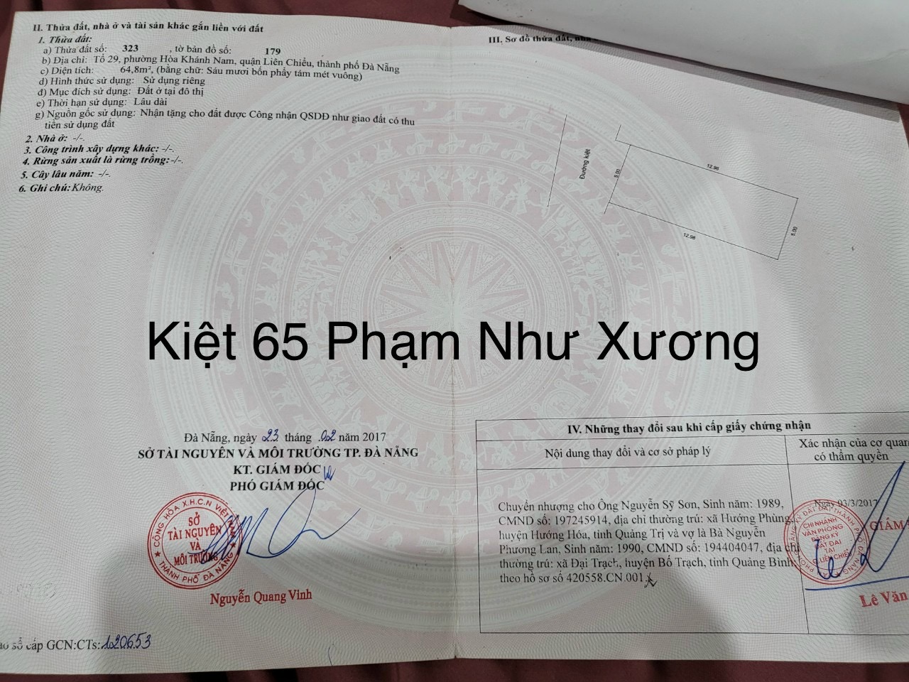 Bán lô đất kiệt 65 phạm như xương vi tri cực đêp 
