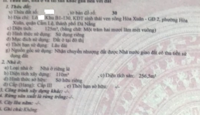 Bán nhà mặt phố đường Thái Văn Lung, Phường Hòa Xuân, Quận Cẩm Lệ!