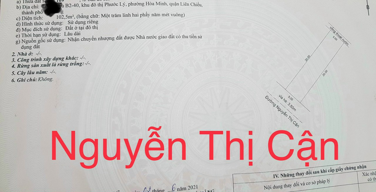 Chính chủ gửi bán lô đất mặt tiền đường Nguyễn Thị Cận- Khu Đô Thị Phước Lý: