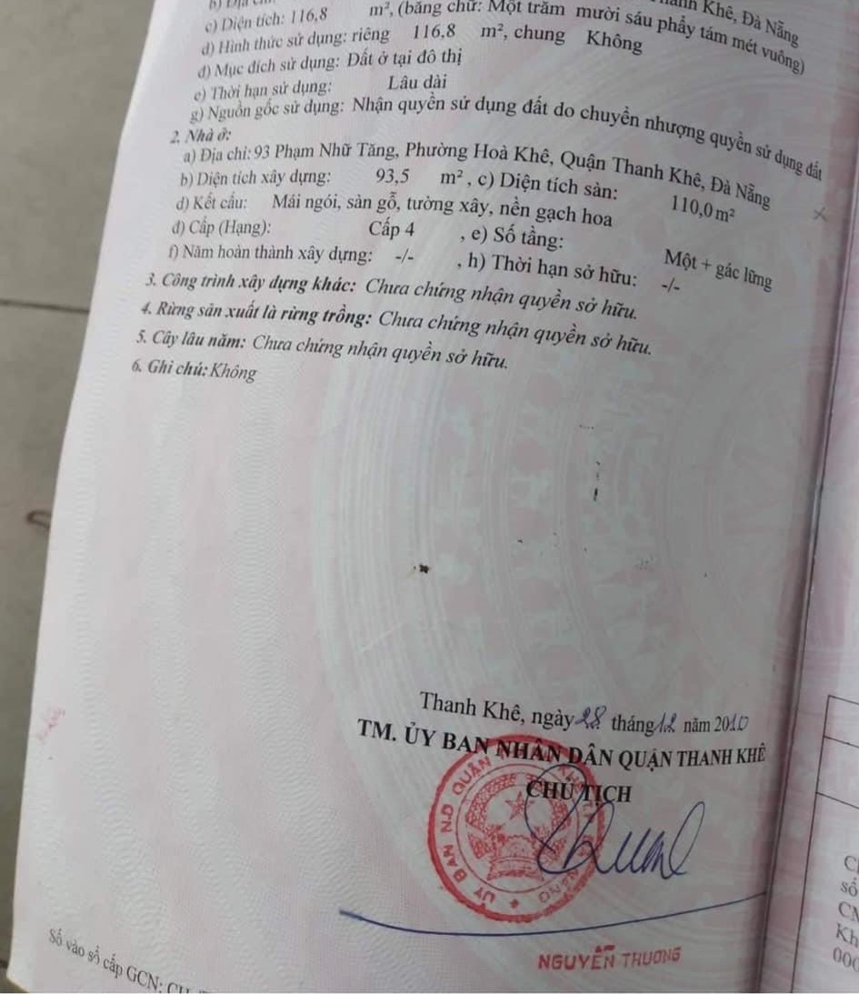 Nhà mặt tiền 7M5 + kẹp kiệt Phạm Nhữ Tăng _ Phường Hòa Khê _ Quận Thanh Khê _ TPĐN 