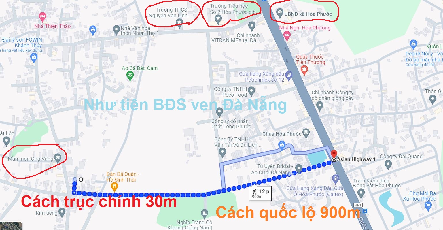 Bán đất Hòa Phước, Hòa Vang, Đà Nẵng đường ô tô cách quốc lộ 900m chỉ 9xx