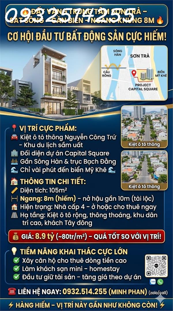 ĐẤT VÀNG TRUNG TÂM SƠN TRÀ – SÁT SÔNG – GẦN BIỂN – NGANG KHỦNG 8M DT 105M²  - Giá 8 tỷ xxx