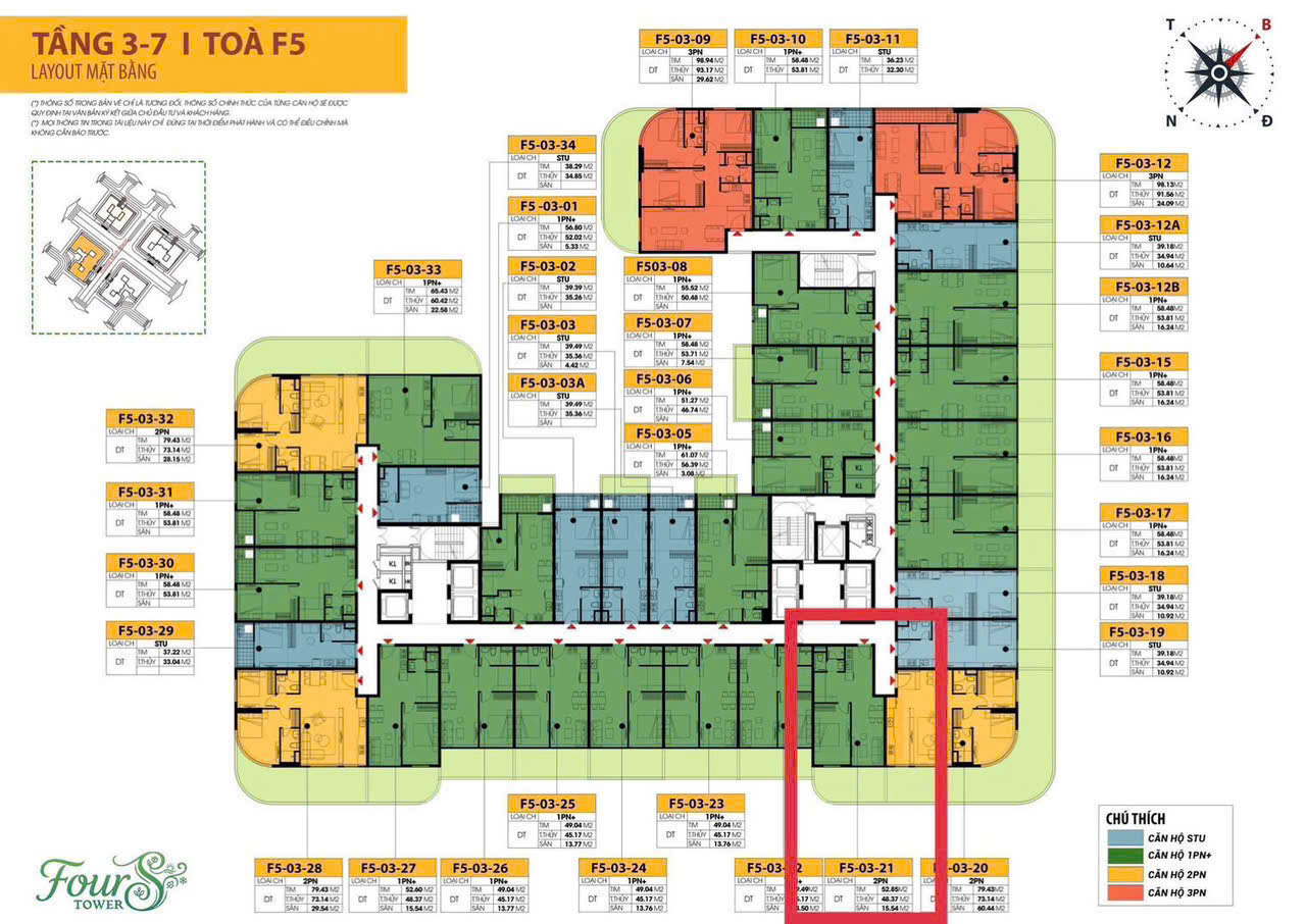 Bán căn hộ FourS 2PN gồm 1PN lớn & 1PN nhỏ, diện tích rộng 54m2, giá chỉ từ 2.4 tỷ sở hữu