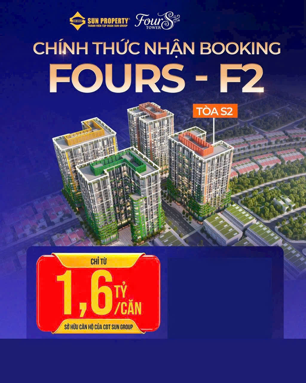 Sun Group ra mắt tòa F2 Sun Four S, chỉ từ 450tr sở hữu ngay, NH hỗ trợ vay 70%, 0% lãi 24 tháng